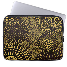 Capa Para Notebook Elegant Ethnic Floral Black Gold Laptop Sleeve