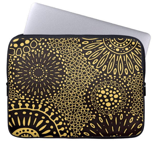 Capa Para Notebook Elegant Ethnic Floral Black Gold Laptop Sleeve (Frente)