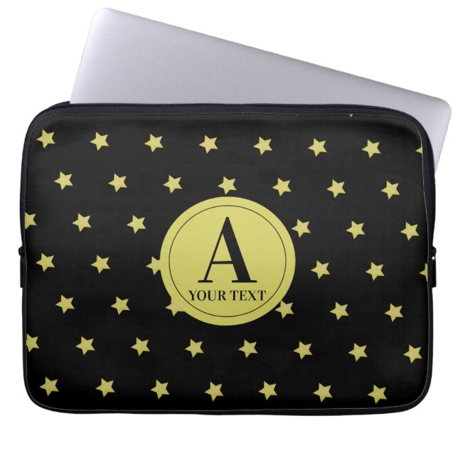 Capa Para Notebook Elegant Gold & Black Star Pattern Monogram (Frente)