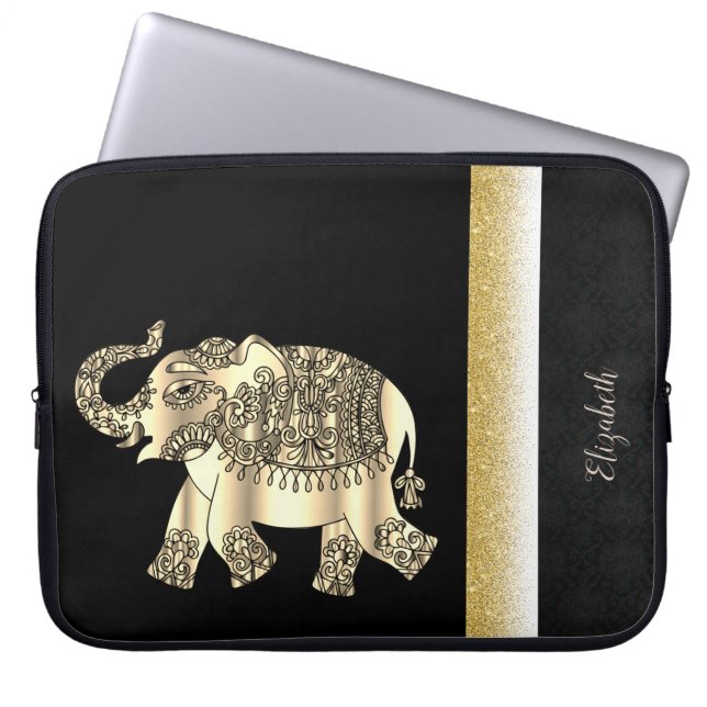 Capa Para Notebook Elegant Gold Paisley Elephant,Damask -Personalized (Frente)