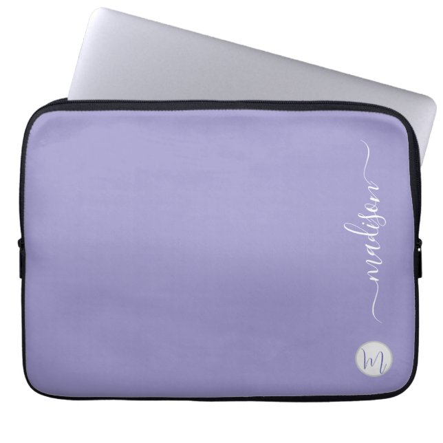 Capa Para Notebook Elegant Monogram Purple Script Office School (Frente)