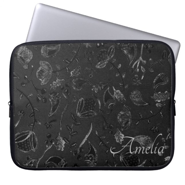 Capa Para Notebook Elegant Paisley Floral Black Personalised (Frente)