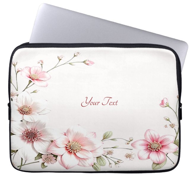 Capa Para Notebook Elegant Pink White Floral Laptop Sleeve (Frente)