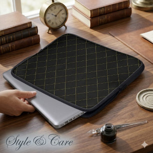 Capa Para Notebook Elegante Caixa de Listra Metálica Dourada Preta
