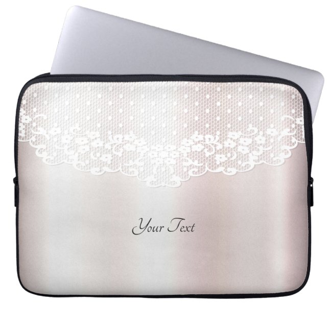 Capa Para Notebook Elegante Capinha de Laptop com Renda Floral Branca (Frente)