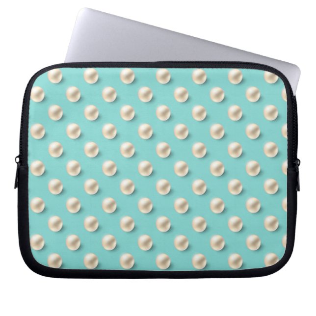 Capa Para Notebook Elegante Capinha de Laptop Teal & Pérolas (Frente)