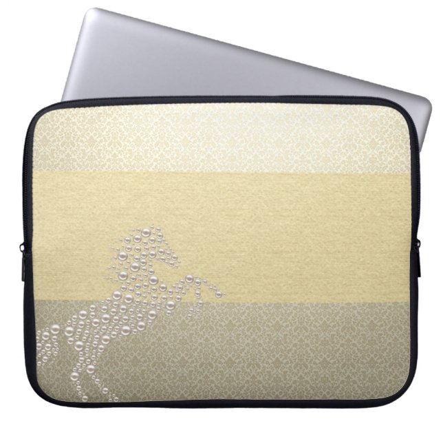 Capa Para Notebook Elegante Chic Damasco Cavalo Pérolas (Frente)
