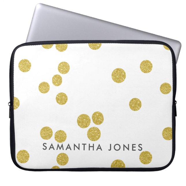 Capa Para Notebook Elegante de bolinhas Dourada branca de textura arq (Frente)