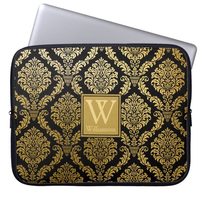 Capa Para Notebook Elegante, Dourado e negro, Impressão personalizado (Frente)