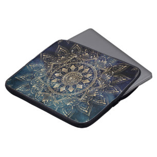 Capa Para Notebook Elegante Dourado Mandala Blue Galaxy Design
