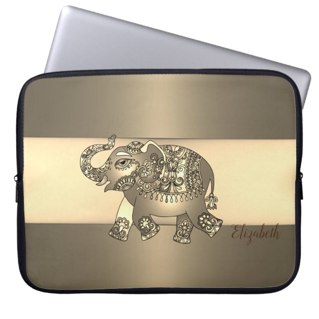Capa Para Notebook Elegante Dourado Paisley Elephant - Personalizado (Frente)