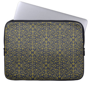 Capa Para Notebook Elegante Filigrana Azul e Dourado