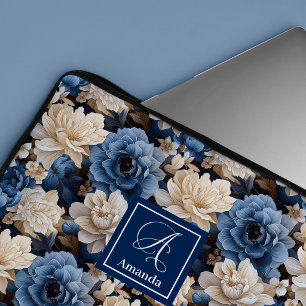 Capa Para Notebook Elegante Floral Azul Navy Case para Laptop
