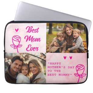 Capa Para Notebook Elegante Foto de Texto Dia das Mães Aquarela Rosa