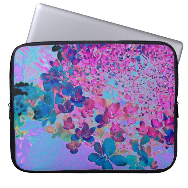 Capa Para Notebook Elegante Hortênsia Limelight Azul Escuro e Magenta (Frente)
