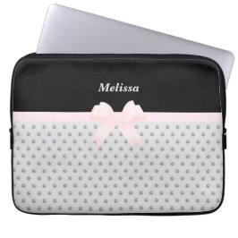 Capa Para Notebook Elegante Laptop de Diamantes Preto e Prata
