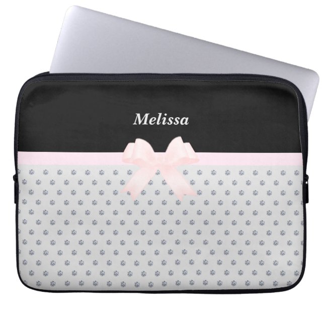 Capa Para Notebook Elegante Laptop de Diamantes Preto e Prata (Frente)