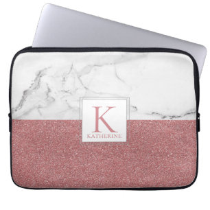 Capa Para Notebook Elegante Marble Blush Pink Glitter Girly Monograma