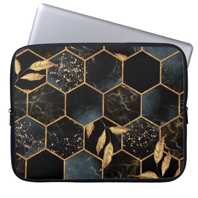 Capa Para Notebook Elegante Marble & Dourado: Textura de Hexágono do  (Frente)