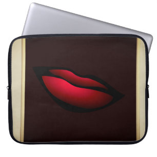 Capa Para Notebook Elegante Moderno Feminino, Preto, Creme, Lábios Ve