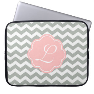 Capa Para Notebook Elegante, moderno, monograma cinza de chevron