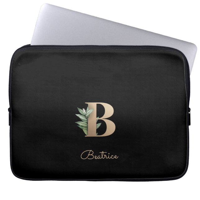 Capa Para Notebook Elegante Monograma Botânico - Letra B Bolsa de lap (Frente)