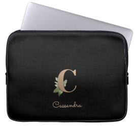 Capa Para Notebook Elegante Monograma Botânico - Letra C Bolsa de lap