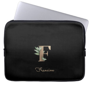 Capa Para Notebook Elegante Monograma Botânico - Letra F Bolsa de lap