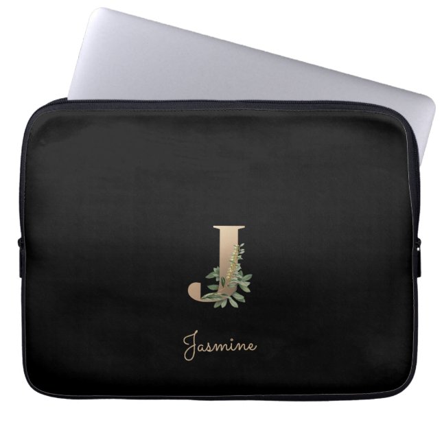 Capa Para Notebook Elegante Monograma Botânico - Letra J Bolsa de lap (Frente)