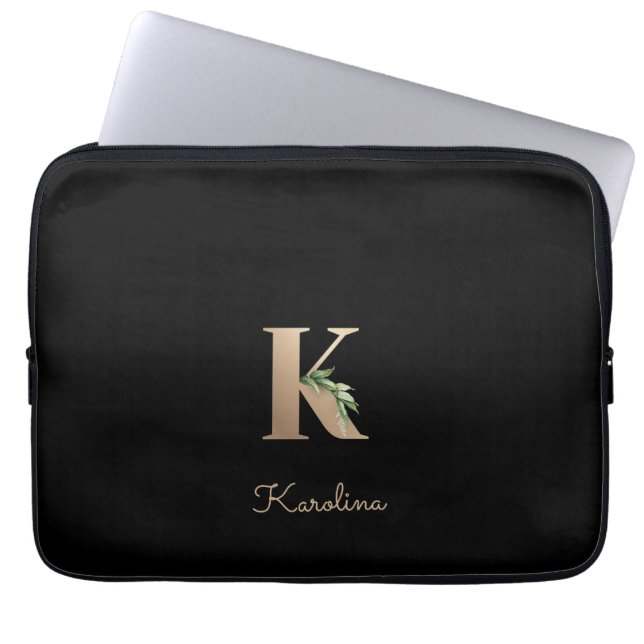 Capa Para Notebook Elegante Monograma Botânico - Letra K Bolsa de lap (Frente)