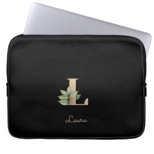 Capa Para Notebook Elegante Monograma Botânico - Letra L Bolsa de lap