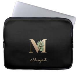 Capa Para Notebook Elegante Monograma Botânico - Letra M Bolsa de lap