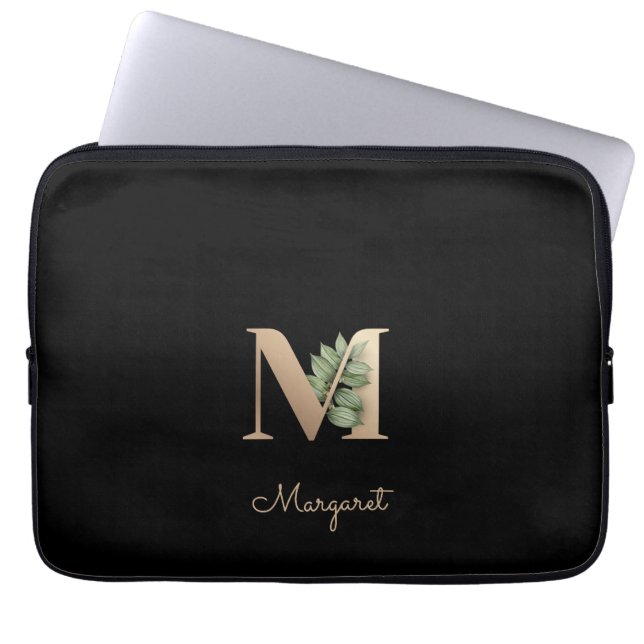 Capa Para Notebook Elegante Monograma Botânico - Letra M Bolsa de lap (Frente)