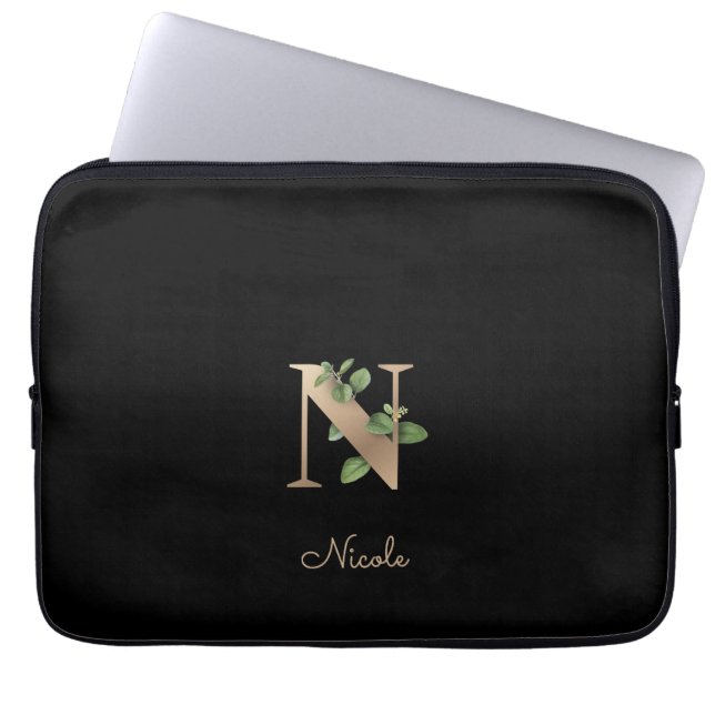 Capa Para Notebook Elegante Monograma Botânico - Letra N Bolsa de lap (Frente)
