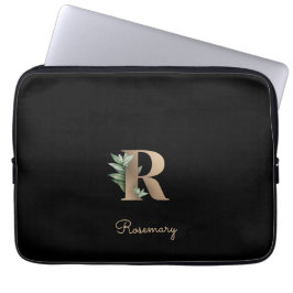 Capa Para Notebook Elegante Monograma Botânico - Letra R Bolsa de lap