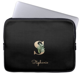 Capa Para Notebook Elegante Monograma Botânico - Letra S Bolsa de lap