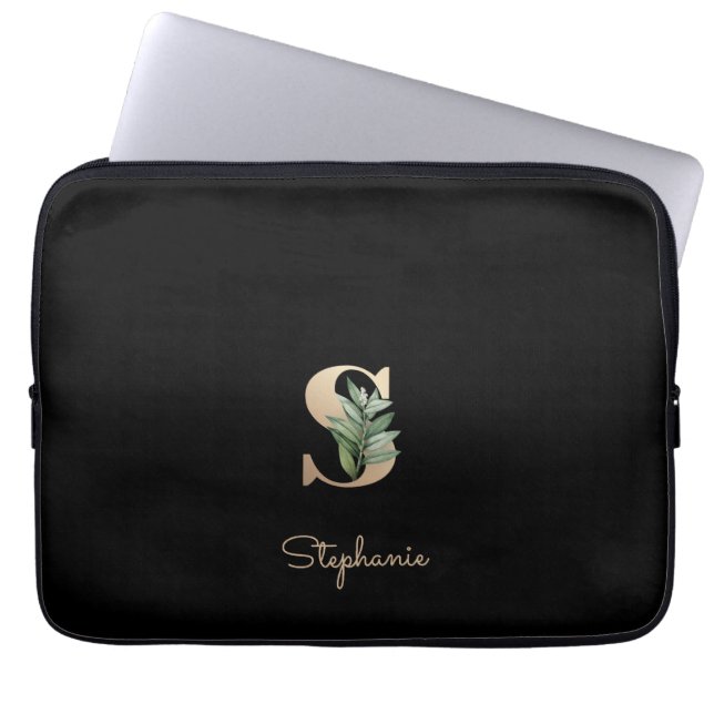 Capa Para Notebook Elegante Monograma Botânico - Letra S Bolsa de lap (Frente)