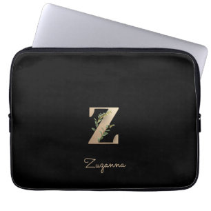 Capa Para Notebook Elegante Monograma Botânico - Letra Z Bolsa de lap
