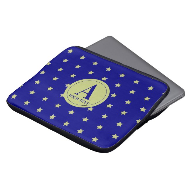 Capa Para Notebook Elegante Monograma com Estrelas em Ouro e Azul (Frente Topo)