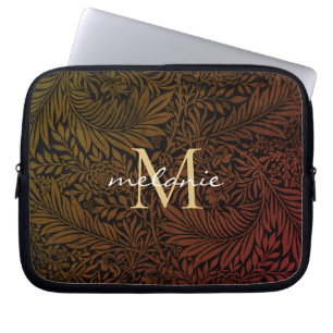 Capa Para Notebook Elegante Monograma de Floral em Laranja Ferrugem D