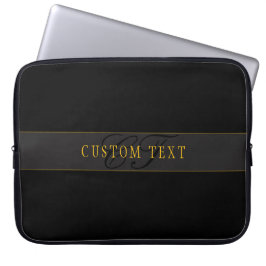 Capa Para Notebook Elegante Monograma de Rascunho Preto e Dourado