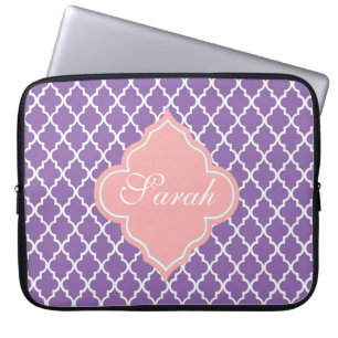Capa Para Notebook Elegante monograma de trevo de quatro folhas roxo