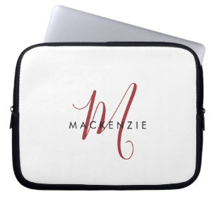 Capa Para Notebook Elegante Monograma Moderno em Branco e Vermelho co