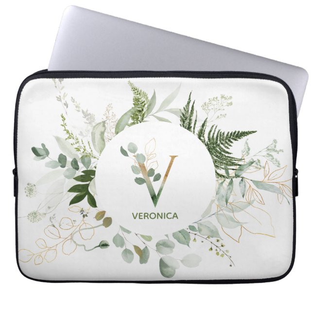 Capa Para Notebook Elegante Monograma V Bolsa de laptop Verde (Frente)