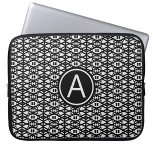 Capa Para Notebook Elegante padrão de diamante preto e prata e monogr