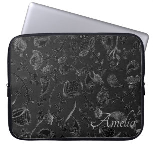 Capa Para Notebook Elegante Paisley Floral Preto Personalizado