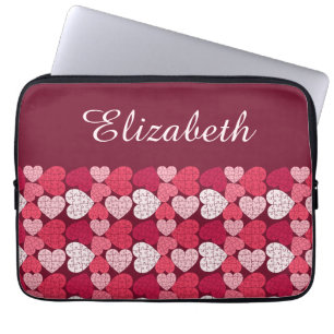 Capa Para Notebook Elegante Red Pink Quebra-cabeça Heart Pattern Name