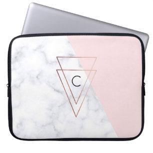 Capa Para Notebook elegante rosa dourado triângulos branco de mármo
