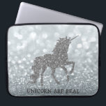 Capa Para Notebook Elegante Silver Glitter Unicorn, Bokeh<br><div class="desc">unicórnio brilhante prateado sobre fundo de cintura prateada.</div>
