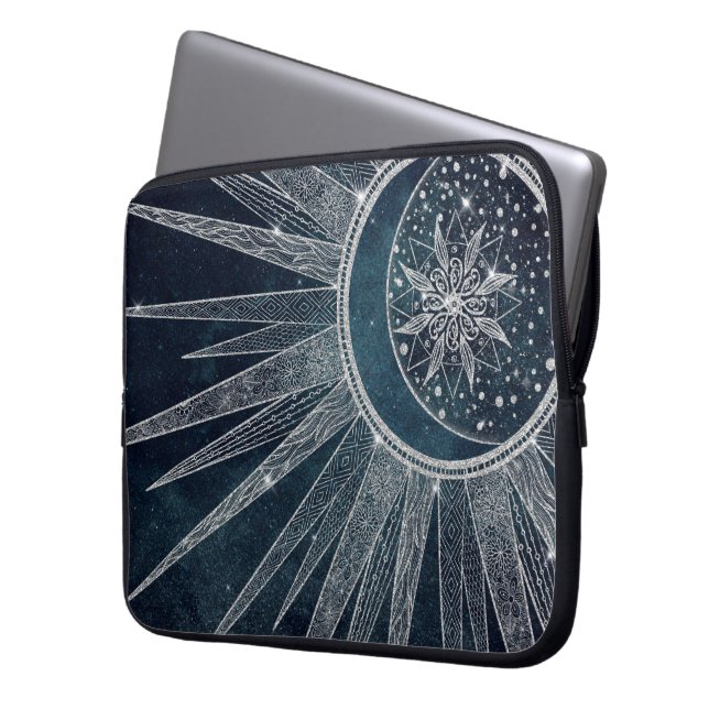 Capa Para Notebook Elegante Sun Moon Doodle Mandala Blue Design (Frente Esquerda)